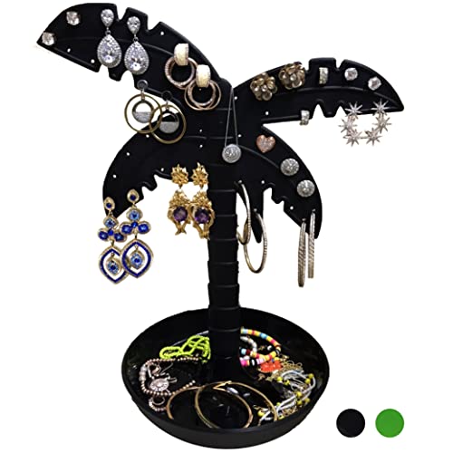 1 Jewelry Palm Tree Stand Holder Organizer Display Stud Earrings Necklace Rings, Black