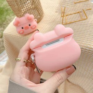 TOU-BEGUIN Cute Shy Bowknot Pig Animals Design Wireless Earphone Case Compatible with Airpods Pro, Soft Silicone Shockproof Skin, Kids Boys Girls Creative Earphone Protector