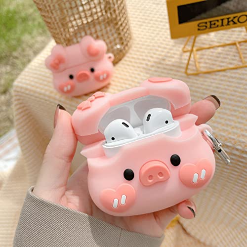 TOU-BEGUIN Cute Shy Bowknot Pig Animals Design Wireless Earphone Case Compatible with Airpods Pro, Soft Silicone Shockproof Skin, Kids Boys Girls Creative Earphone Protector
