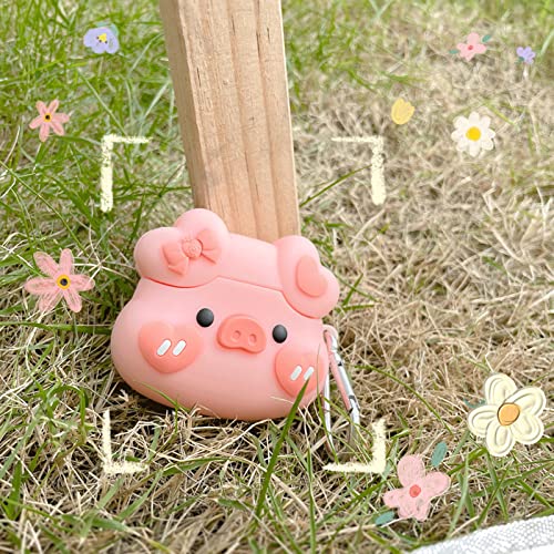 TOU-BEGUIN Cute Shy Bowknot Pig Animals Design Wireless Earphone Case Compatible with Airpods Pro, Soft Silicone Shockproof Skin, Kids Boys Girls Creative Earphone Protector