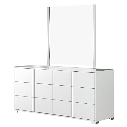 KANSOLE Roma Glossy Dresser & Mirror, White