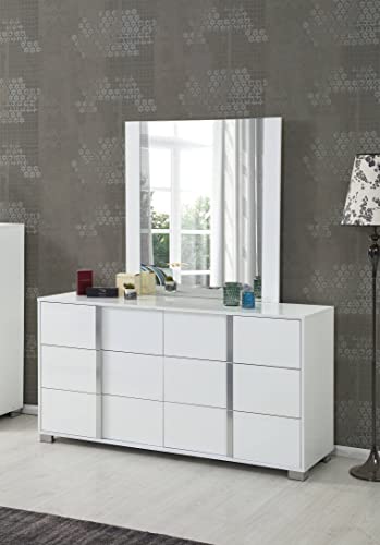 KANSOLE Roma Glossy Dresser & Mirror, White