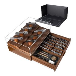 pocket knife display case – pocket knife case – knife cases for collections – two-tier knife holder and knife display stand – pocket knife storage knife collection storage box – the armory – walnut