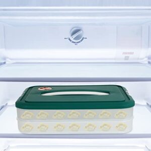 YARNOW 3 Layer Refrigerator Dumpling Box, Stackable Dumpling Food Containers, Dumpling Box Bins Holder with Lids for Refrigerator (Green)