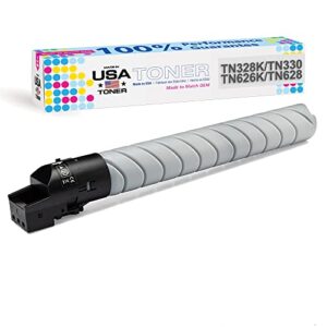 made in usa toner compatible replacement for use in konica minolta tn328k, tn330, tn628, tn626k, bizhub 450i, c450i (black, 1 cartridge)