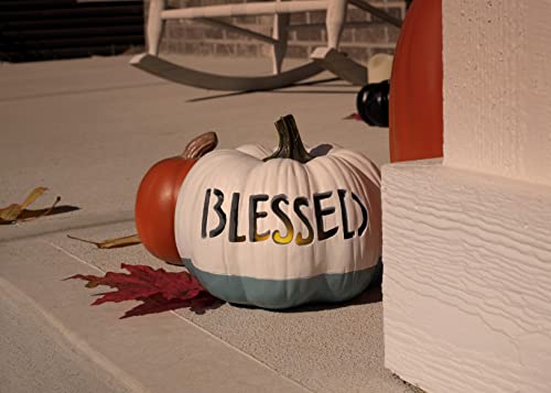 Elanze Designs Blessed White Teal Dip 8 inch Resin Stone Light Up Harvest Pumpkin