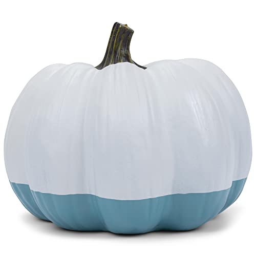 Elanze Designs Blessed White Teal Dip 8 inch Resin Stone Light Up Harvest Pumpkin