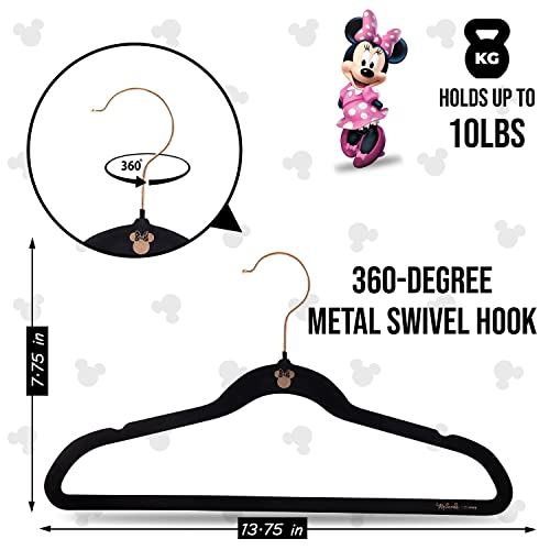 Minnie Mouse Velvet Hangers, Black Velvet Hanger Set of 25, Girls Hangers for Coats, Clothing, & More, Lovable & Adorable Minnie Mouse Kids Hangers