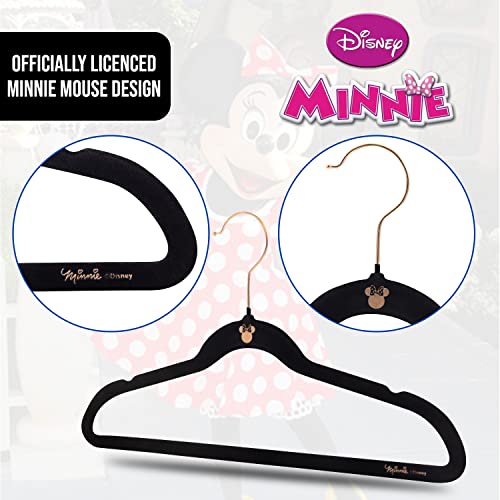 Minnie Mouse Velvet Hangers, Black Velvet Hanger Set of 25, Girls Hangers for Coats, Clothing, & More, Lovable & Adorable Minnie Mouse Kids Hangers