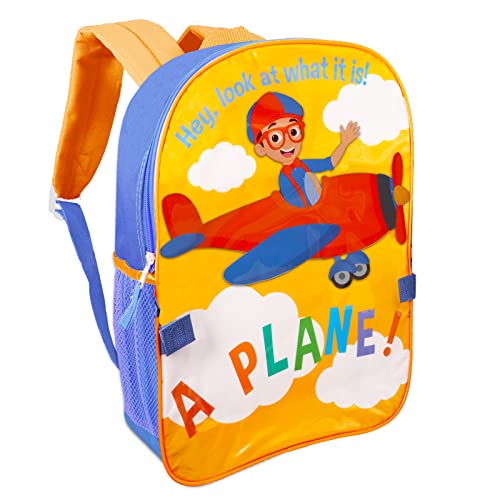 Color Shop Blippi Backpack & Lunch Bag for Kids - 6 Pc School Supplies Bundle with 16'' Backpack, Box, Stickers, Temporary Tattoos, Clip, More (Blippi Travel Bag)