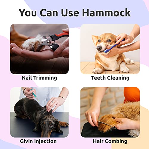 SIMENA Grooming Hammock Harness for Cats & Dogs, Relaxing Dog Sling for Nail Clipping with Grooming Kit Including 1 Nail Clipper, 1 Nail File, 1 Steel Pet Comb, 4 S-Hooks and 2 Hanging Straps (Medium)