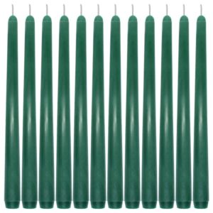 niky 10 inch green taper candles for christmas spring, set of 12 unscented dripless candlesticks - 8 hours long burning for home decor, wedding, parties and special occasions