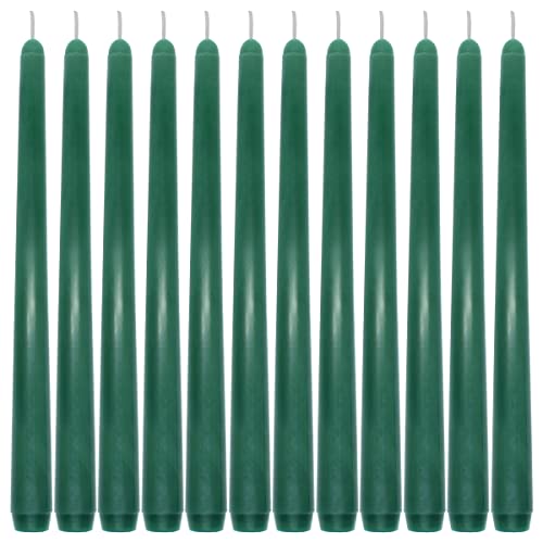 NIKY 10 inch Green Taper Candles for Christmas Spring, Set of 12 Unscented Dripless Candlesticks - 8 Hours Long Burning for Home Decor, Wedding, Parties and Special Occasions