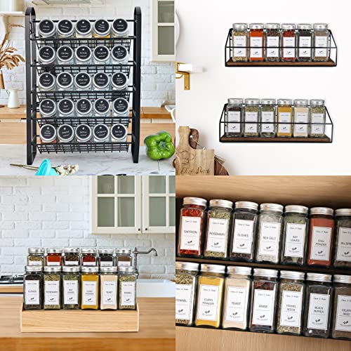 CUCUMI 36pcs Spice Jars with Labels, 4oz Glass Square Spice Containers with Shaker Lids Airtight Metal Caps and Collapsible Funnel, Spice Bottles for Spice Rack Cabinet Drawer