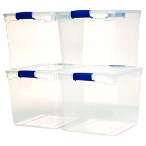 HOMZ Heavy Duty Modular Clear Plastic Stackable Storage Tote Containers with Latching and Locking Lids, 31 Quart Capacity, 12 Pack