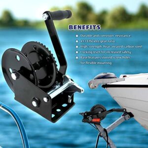 JAVIKA 1400 LBS Hand Crank Winch Boat Trailer Winch Drill Winch Trailer Winch Come Along Winch Heavy Duty Boat Lift Wheel Kit Single Speed Mini Winch Manual Boat Anchor Winch (051042), Made in Taiwan