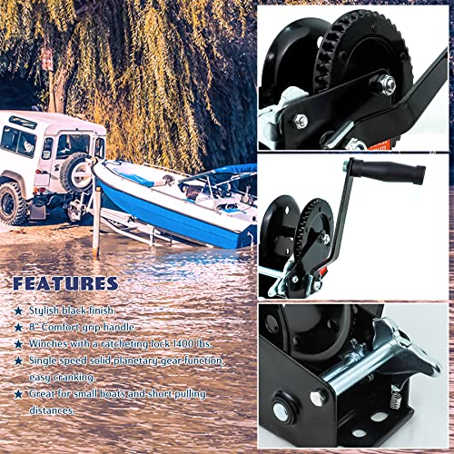 JAVIKA 1400 LBS Hand Crank Winch Boat Trailer Winch Drill Winch Trailer Winch Come Along Winch Heavy Duty Boat Lift Wheel Kit Single Speed Mini Winch Manual Boat Anchor Winch (051042), Made in Taiwan