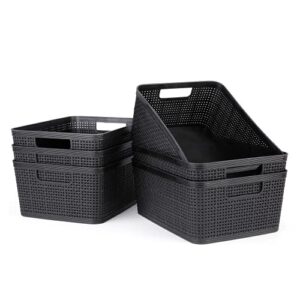 24 pack plastic storage baskets(black), small pantry organization and woven storage bins for organizing home&kitchen, bedroom&bathroom, desktops&cabinets-9.53" x 7.36" x 4.13"