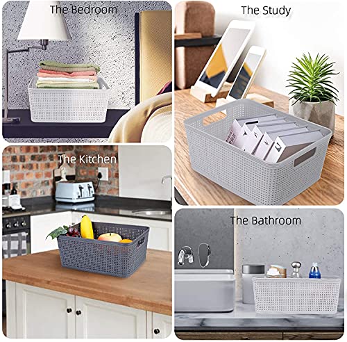 24 Pack Plastic Storage Baskets(Black), Small Pantry Organization and Woven Storage Bins for Organizing Home&Kitchen, Bedroom&Bathroom, Desktops&Cabinets-9.53" x 7.36" x 4.13"