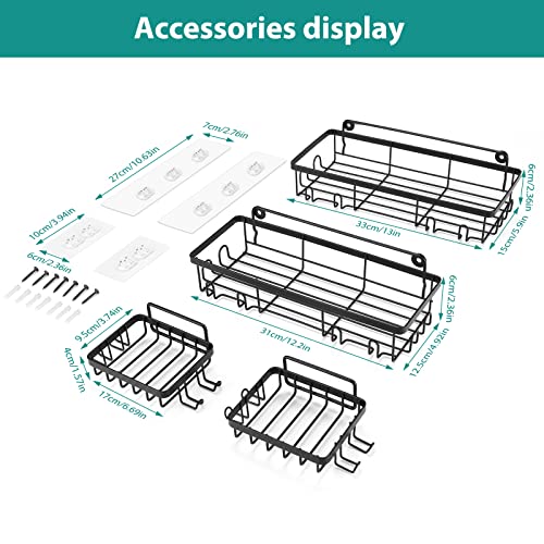 YiLiiod 4-Pack SUS304 Stainless Steel Black Shower Caddy Suction Cup, Bathroom Shower Organizer, Shower Shelf for Inside Shower, Shower Rack with Soap Holder