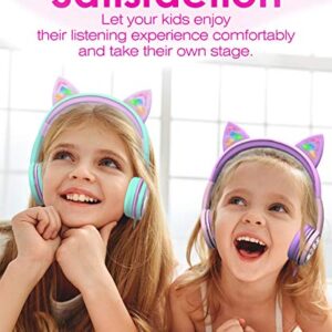 FosPower Kids Headphones with LED Cat Ears, 3.5mm On-Ear Wired Headset with Laced Cables for iPad/Smartphones/PC/Kindle/Tablet/Laptop/School (Max Volume 85dB)