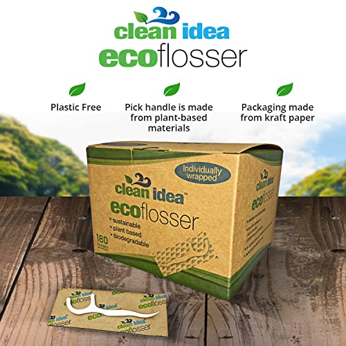Clean Idea EcoFlosser - Individually Packaged - 180 Picks - Floss Pick - Dental Floss Picks - Plant Based - Floss Stick