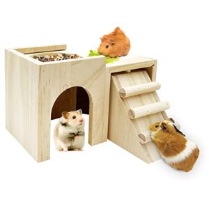 kathson Wooden Hamster Hideout Dwarf Mice House Multi Chamber Small Animal Hideout Maze with Ladder Cage Accessories for Dwarf Hamsters Winter Whites Chipmunk Gerbils Flying Squirrel