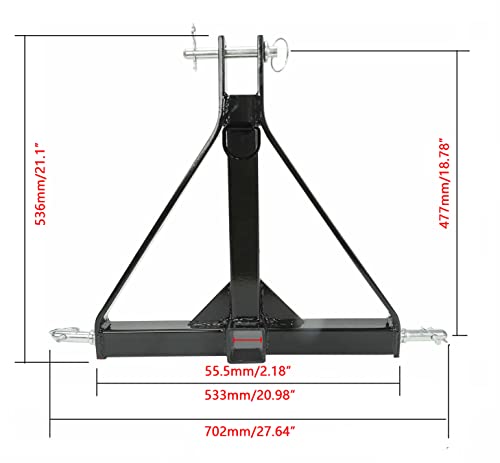 MAGQOO 3 Point 2 Inches Receiver Trailer Hitch Category 1 Tractor Tow Drawbar Adapter Compatible with BX Kubota John Deere LM25H WLM Tractor NorTrac Kioti Yanmar (Black)