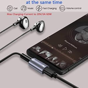 Samsung Galaxy S22+ Headphone Adapter, 2 in 1 USB C to 3.5mm Headphone Adapter with Safe 60W PD Fast Charging Compatible with Google Pixel 5/4/4XL/3/3XL, Galaxy S22/S22+/S22 Ultra/S21/Note 10+