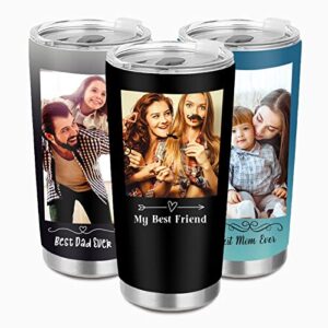 yescustom personalized photo tumbler with handle for dad mom families, double side print stainless steel travel mug insulated, custom image & text on coffee cup, birthday father's day christmas gift