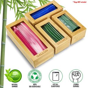 MOOTCHA Bamboo Ziplock Bag Organizer for Kitchen Drawer w/Bigger Quart Size - Food Storage Bag Organizer compatible w/Slider/Freezer Bags - Snack, Quart, Sandwich, and Gallon Bags Dispenser