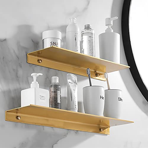 LAIGOO 2 Pcs Gold Floating Shelves for Wall Organizer, Makeup Organizer Wall Mount Bathroom Wall Shelves Countertop Organizer, Display Ledge Shelves, Space Aluminum, Shower Shelf (19.68+19.68 Inch)