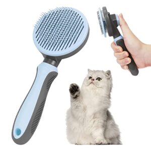 fyy dog and cat brush for shedding, self cleaning dog grooming brush pet slicker brush for long or short haired dogs cats grooming supplies blue
