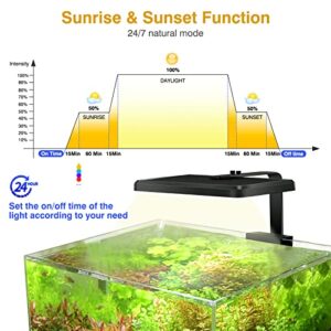 hygger 40W LED Aquarium Light, Smart APP Control Fish Tank Light with Adjustable RGB LEDs, 24/7 Sunrise-Daylight-Moonlight, DIY Mode, Clip On Light with Timer, Brightness and Kelvin Adjustable