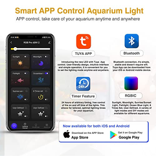 hygger 40W LED Aquarium Light, Smart APP Control Fish Tank Light with Adjustable RGB LEDs, 24/7 Sunrise-Daylight-Moonlight, DIY Mode, Clip On Light with Timer, Brightness and Kelvin Adjustable