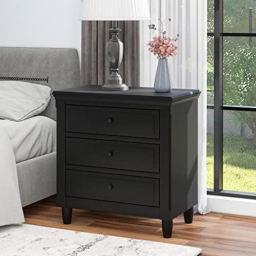 SOFTSEA Wood Nightstand Small Drasser for Bedrom 3 Drawer Bedside Table End Table with Storage Drawers