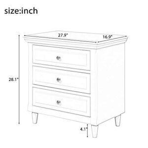 SOFTSEA Wood Nightstand Small Drasser for Bedrom 3 Drawer Bedside Table End Table with Storage Drawers