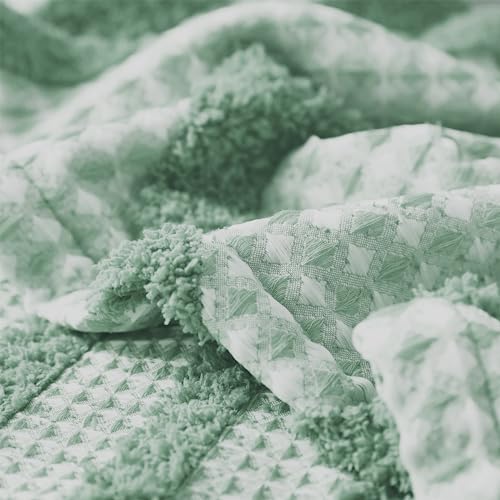 Amélie Home Tufted Woven Throw Blanket, Reversible Textured Geometric Decorative Throw Blanket, Soft Cozy Lightweight Blanket for Couch Bed Outdoor in Spring Summer, 50"x60", Mint Green