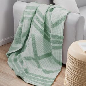 Amélie Home Tufted Woven Throw Blanket, Reversible Textured Geometric Decorative Throw Blanket, Soft Cozy Lightweight Blanket for Couch Bed Outdoor in Spring Summer, 50"x60", Mint Green