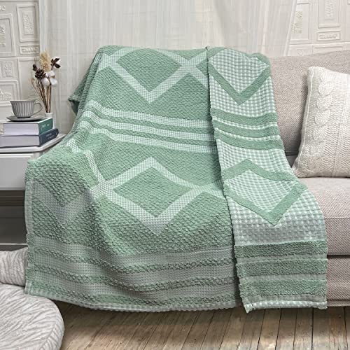 Amélie Home Tufted Woven Throw Blanket, Reversible Textured Geometric Decorative Throw Blanket, Soft Cozy Lightweight Blanket for Couch Bed Outdoor in Spring Summer, 50"x60", Mint Green