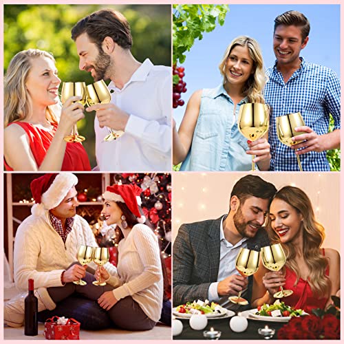 VERISA Stainless steel stemmed wine glasses,18oz Unbreakable Steel Wine glass, Shatterproof Metal wine Goblets for Outdoor, Picnic,Party, Gift Box Red wine 2 wine glasses (GOLD)