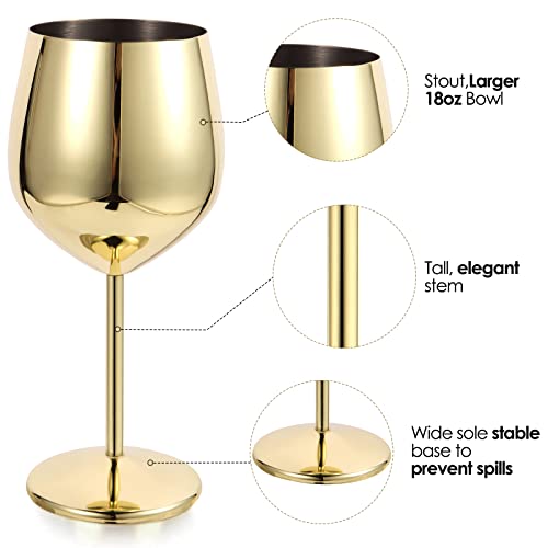 VERISA Stainless steel stemmed wine glasses,18oz Unbreakable Steel Wine glass, Shatterproof Metal wine Goblets for Outdoor, Picnic,Party, Gift Box Red wine 2 wine glasses (GOLD)