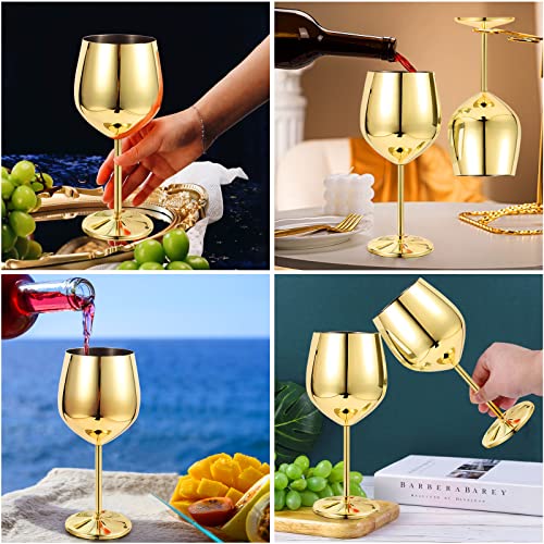 VERISA Stainless steel stemmed wine glasses,18oz Unbreakable Steel Wine glass, Shatterproof Metal wine Goblets for Outdoor, Picnic,Party, Gift Box Red wine 2 wine glasses (GOLD)