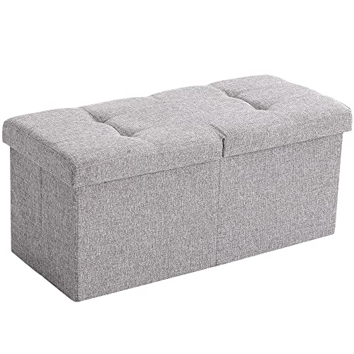 CUYOCA Storage Ottoman Bench Foldable Seat Footrest Shoe Bench End of Bed Storage with Flipping Lid, 75L Storage Space, 30 inches Linen Fabric Grey