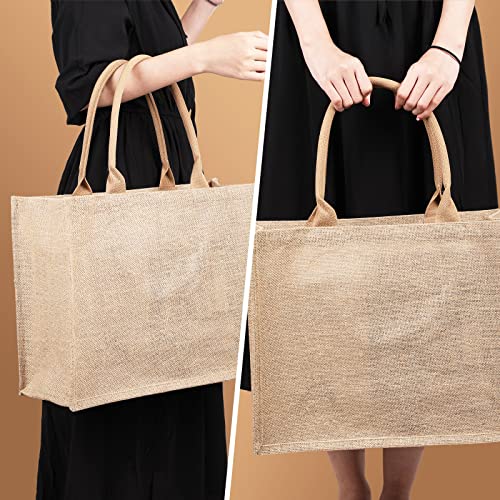 Shappy 10 Pieces Jute Burlap Tote Bags Reusable Burlap Shopping Bags with Handles Blank Totes for Women Shopping Market Grocery Beach Trip DIY Bags，16.5 x 7.25 x 13 Inches, Khaki