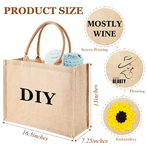 Shappy 10 Pieces Jute Burlap Tote Bags Reusable Burlap Shopping Bags with Handles Blank Totes for Women Shopping Market Grocery Beach Trip DIY Bags，16.5 x 7.25 x 13 Inches, Khaki