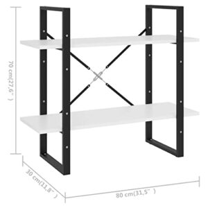 Homvdxl 2-Shelf Industrial Bookshelf, Open Storage Bookcase with Metal Frame & Support, Free Standing Display Shelves in Living Room/Home/Office - White, Wider