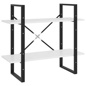Homvdxl 2-Shelf Industrial Bookshelf, Open Storage Bookcase with Metal Frame & Support, Free Standing Display Shelves in Living Room/Home/Office - White, Wider
