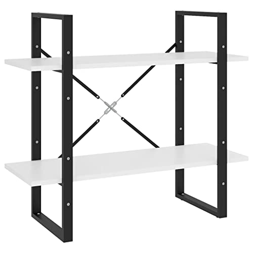 Homvdxl 2-Shelf Industrial Bookshelf, Open Storage Bookcase with Metal Frame & Support, Free Standing Display Shelves in Living Room/Home/Office - White, Wider