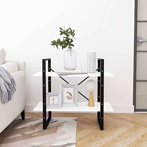 Homvdxl 2-Shelf Industrial Bookshelf, Open Storage Bookcase with Metal Frame & Support, Free Standing Display Shelves in Living Room/Home/Office - White, Wider